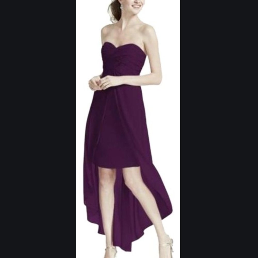 David's Bridal Strapless Bridesmaid High-Low Dress